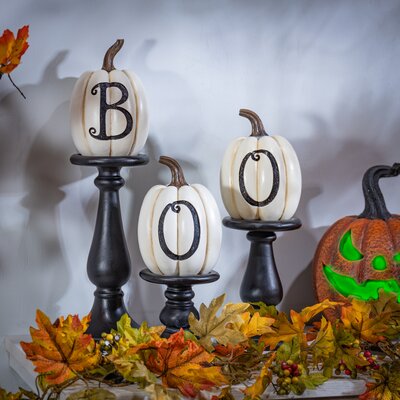 Set Of 3 Pumpkin Candlesticks Spooky Halloween Décor