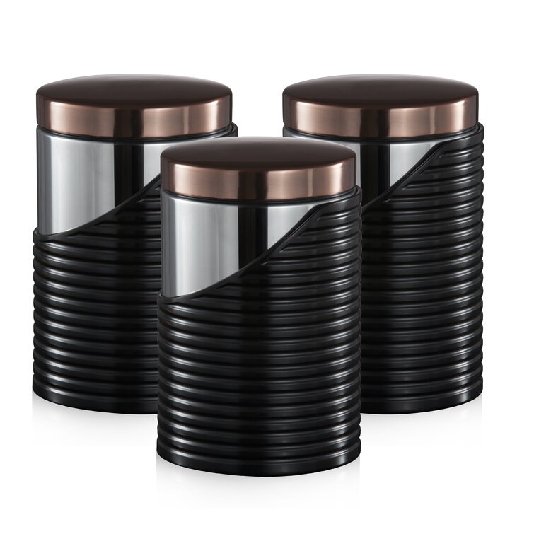 Tower T826001RB Linear Set of 3 Storage Canisters, Stainless Steel, Black  and Rose Gold , 11.6 x 11.6 x 17 cm & Reviews | Wayfair.co.uk