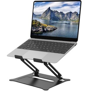 with Cable Hole Ergonomic Laptop Stand Universal Portable Hollow Radiating Aluminum Laptop Desktop Stand for Laptops Under 15 inch 
