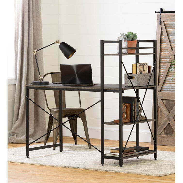 south shore evane industrial desk with bookcase