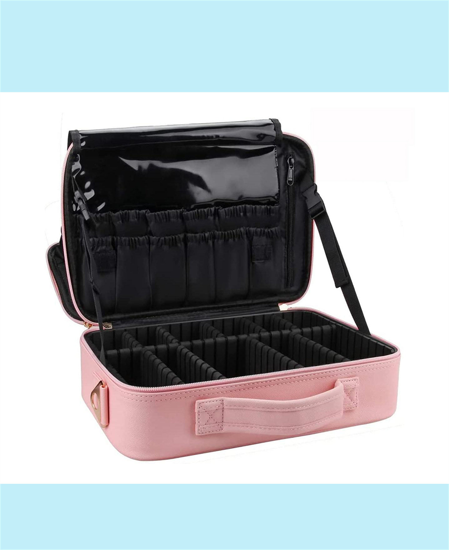 makeup bag with lots of compartments