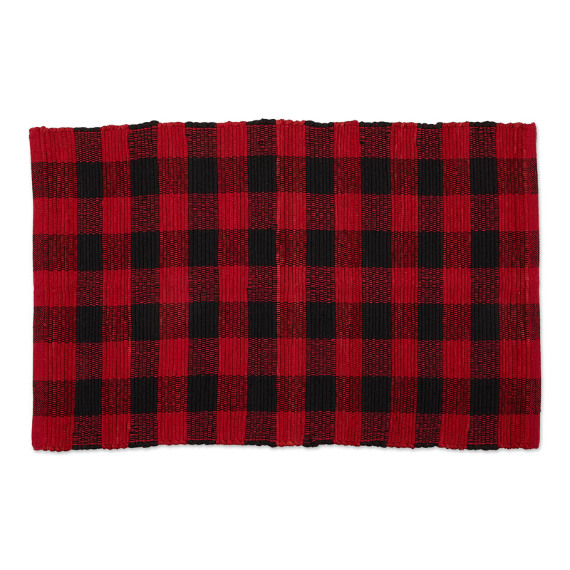 Gracie Oaks Weimar Buffalo Check Flatweave Cotton Red Area ...
