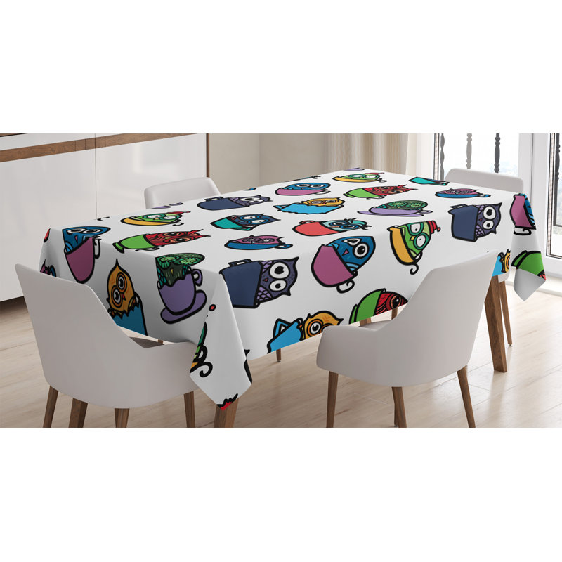 East Urban Home Ambesonne Owls Tablecloth Funny Owl In A Coffee Tea Espresso Mug Cup Morning Cafe Childish Cheerful Art Rectangular Table Cover For Dining Room Kitchen Decor 52 X 70 Multicolor