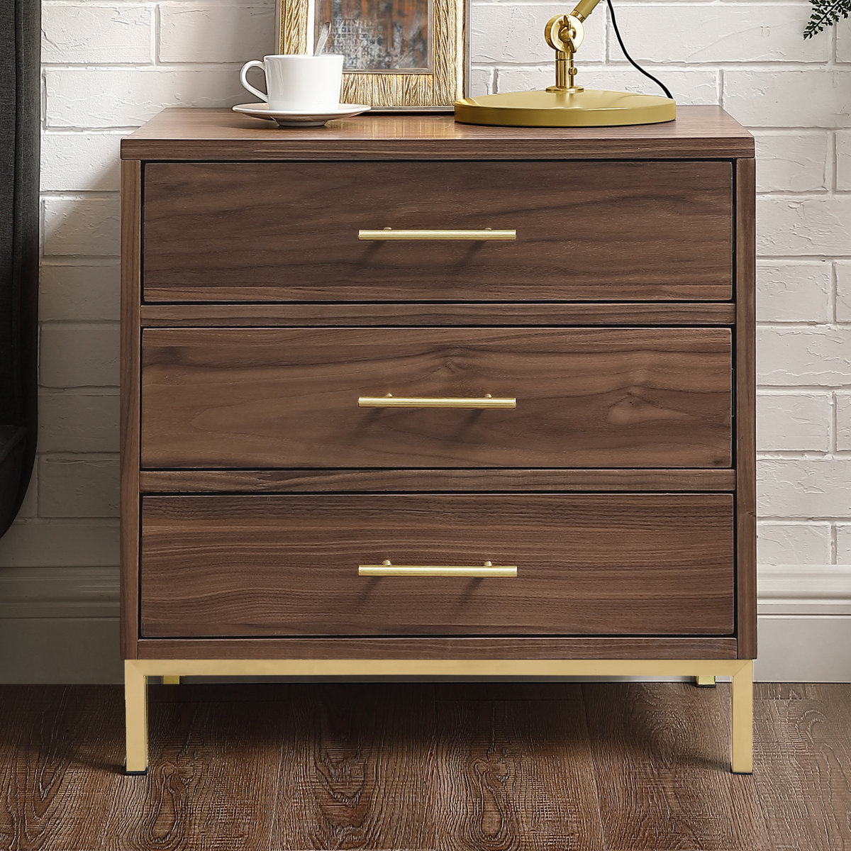 brown and gold nightstand