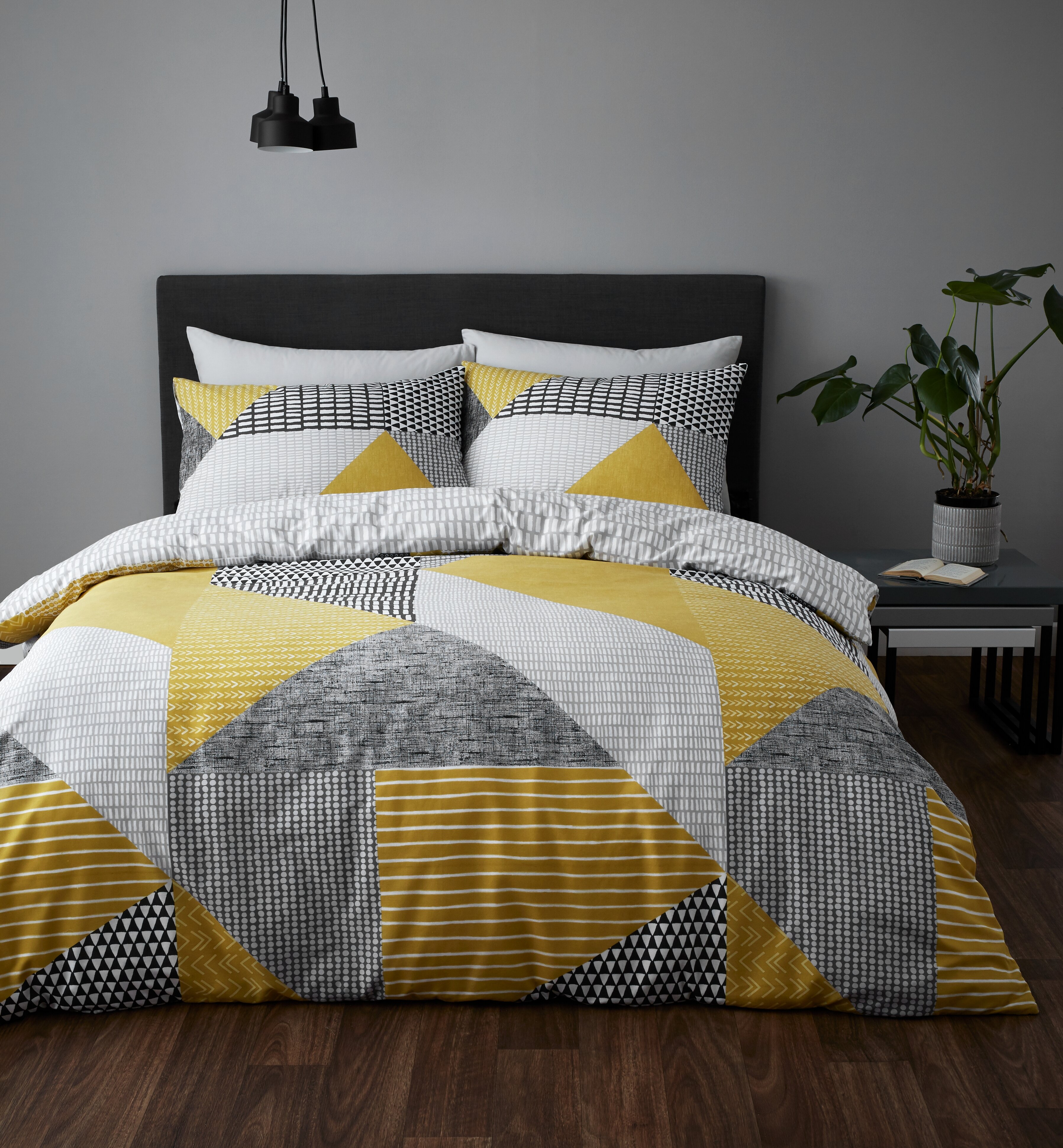 grey and mustard quilt cover