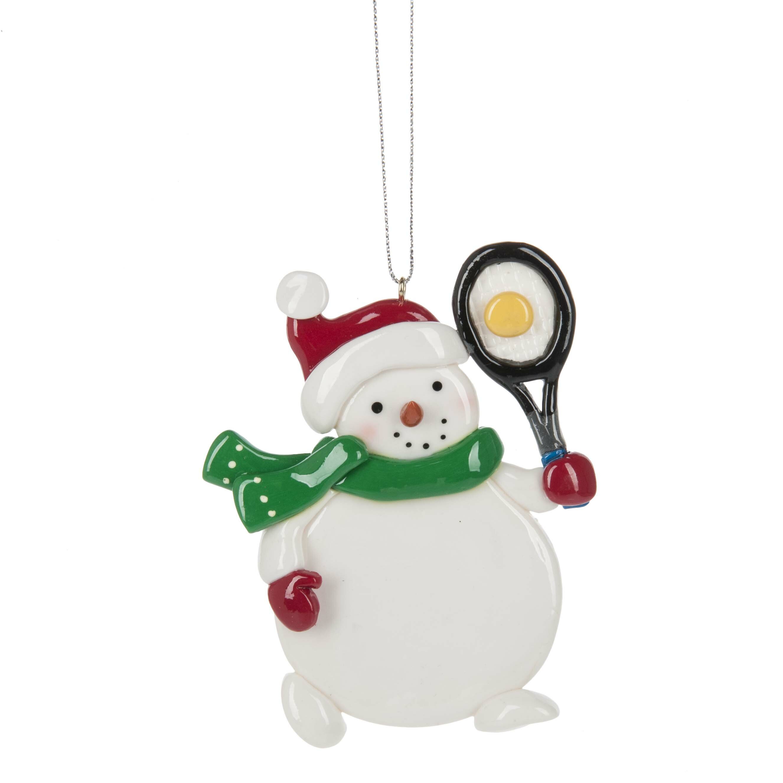 Snowman ready for Tennis with Racquet and Ball Ornament 