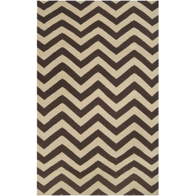 Asencio Chevron Handwoven Wool Brown Area Rug