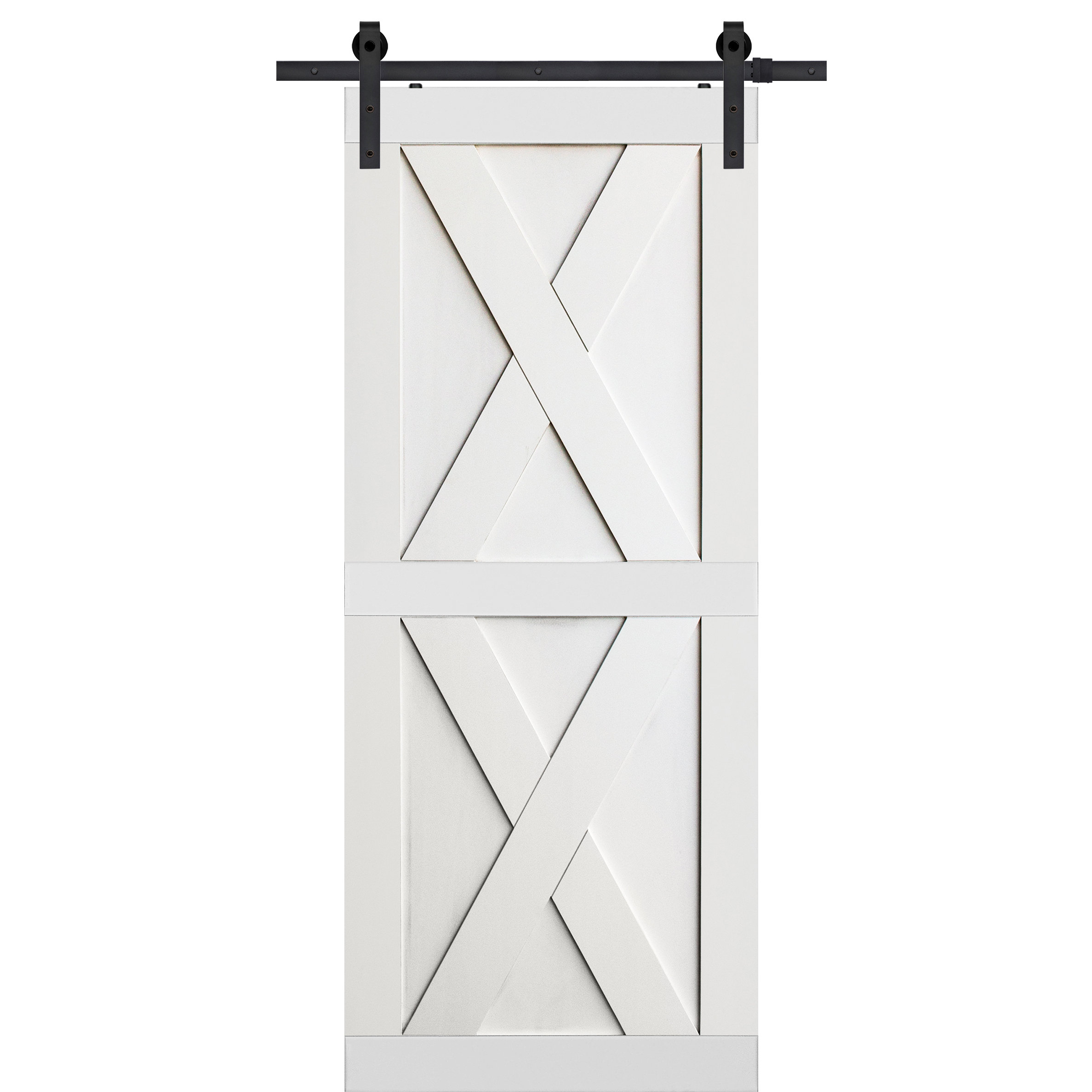 Barndoorz Paneled Manufactured Wood Primed Double X Barn Door