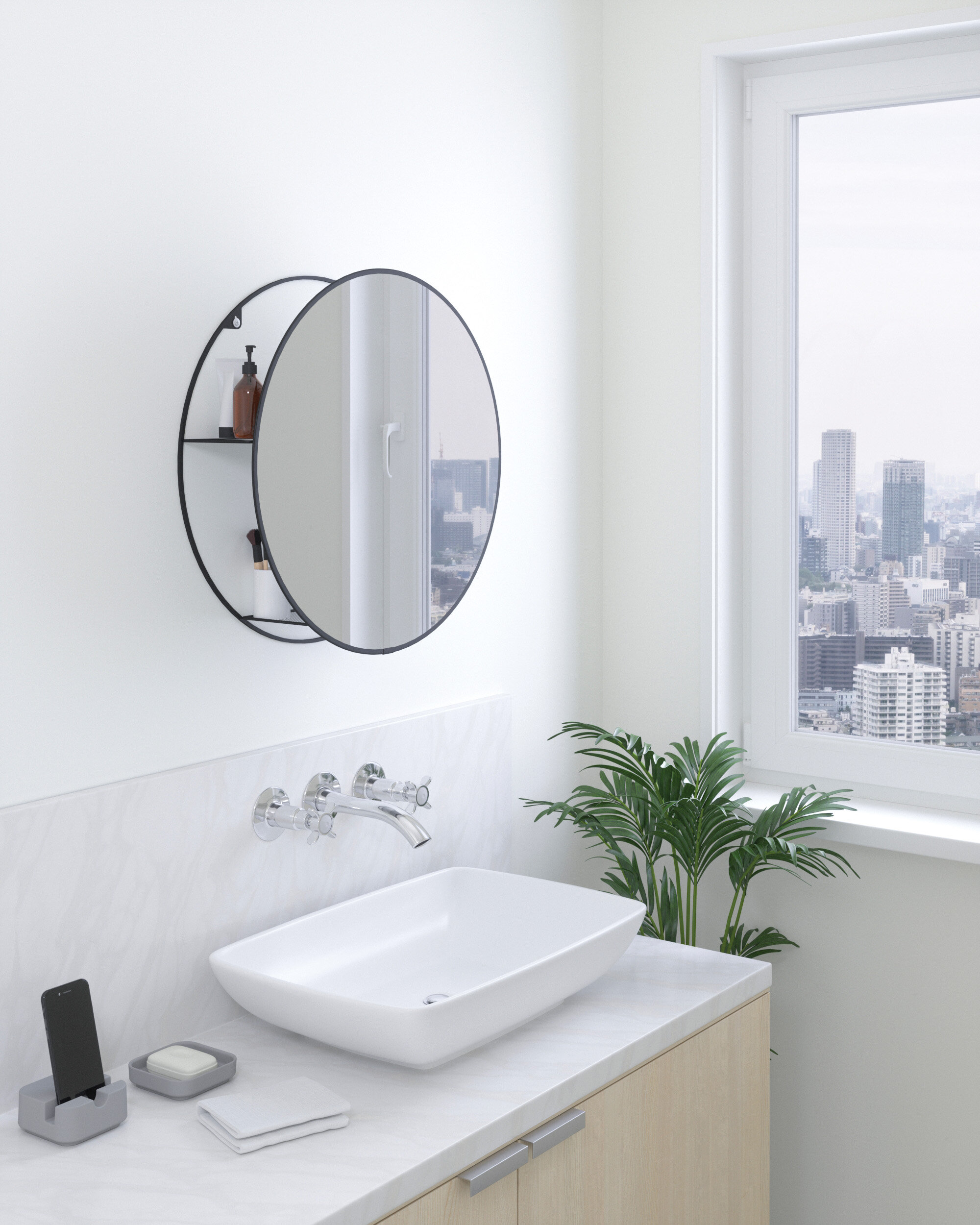 Umbra Cirko Mordern Contemporary With Shelves Bathroom Vanity Mirror Reviews Wayfair