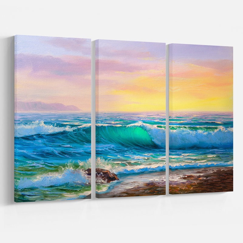 East Urban Home Sunsets Over Ocean Waves Oil Painting Print