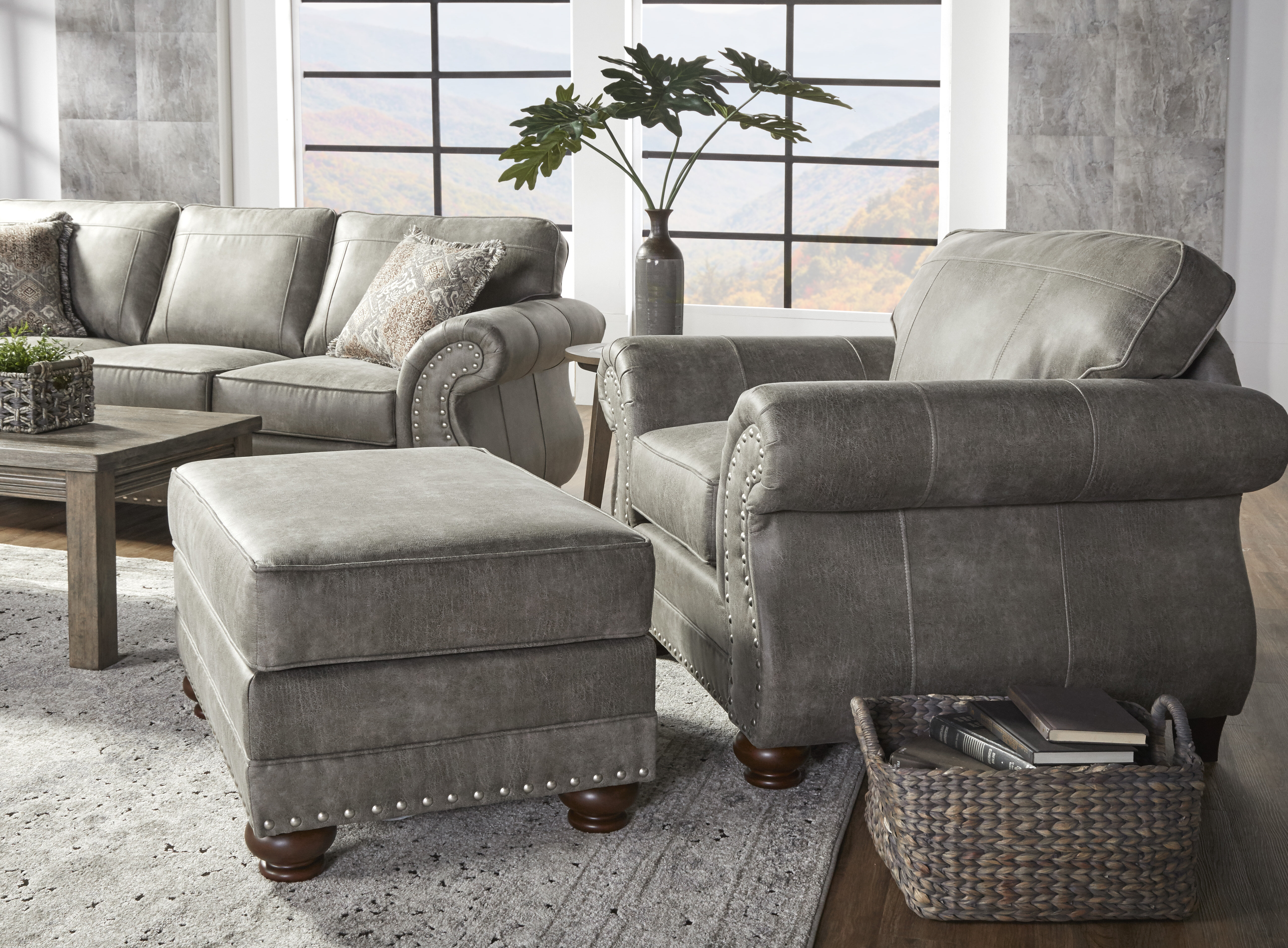 grey faux leather armchair