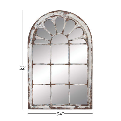 Devorah Metal Window Pane Inspired White Wall Mirror with Arched Top