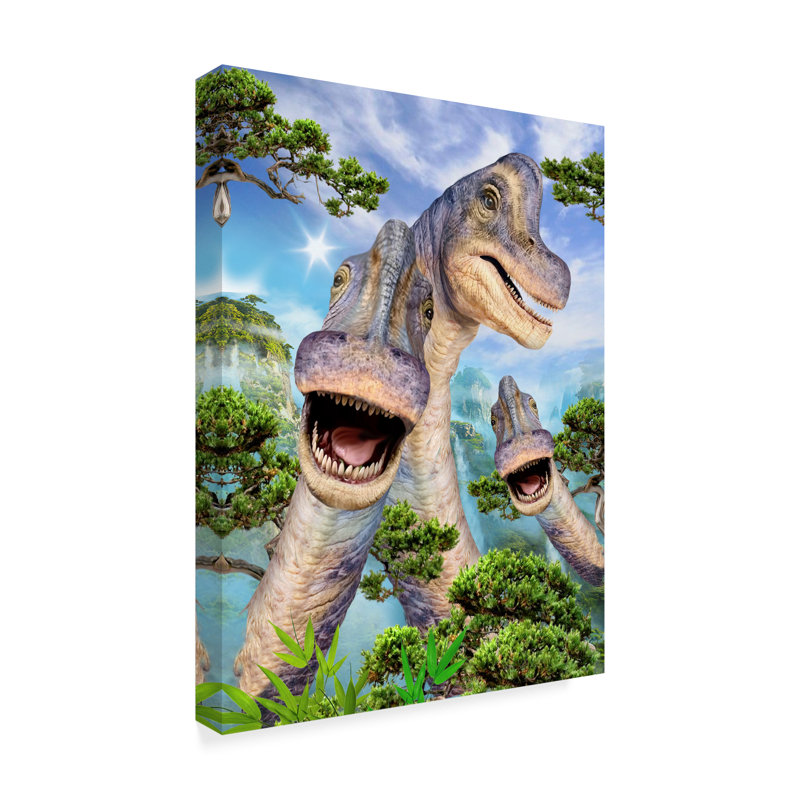 Trademark Art Three Happy Dinosaurs Acrylic Painting Print On