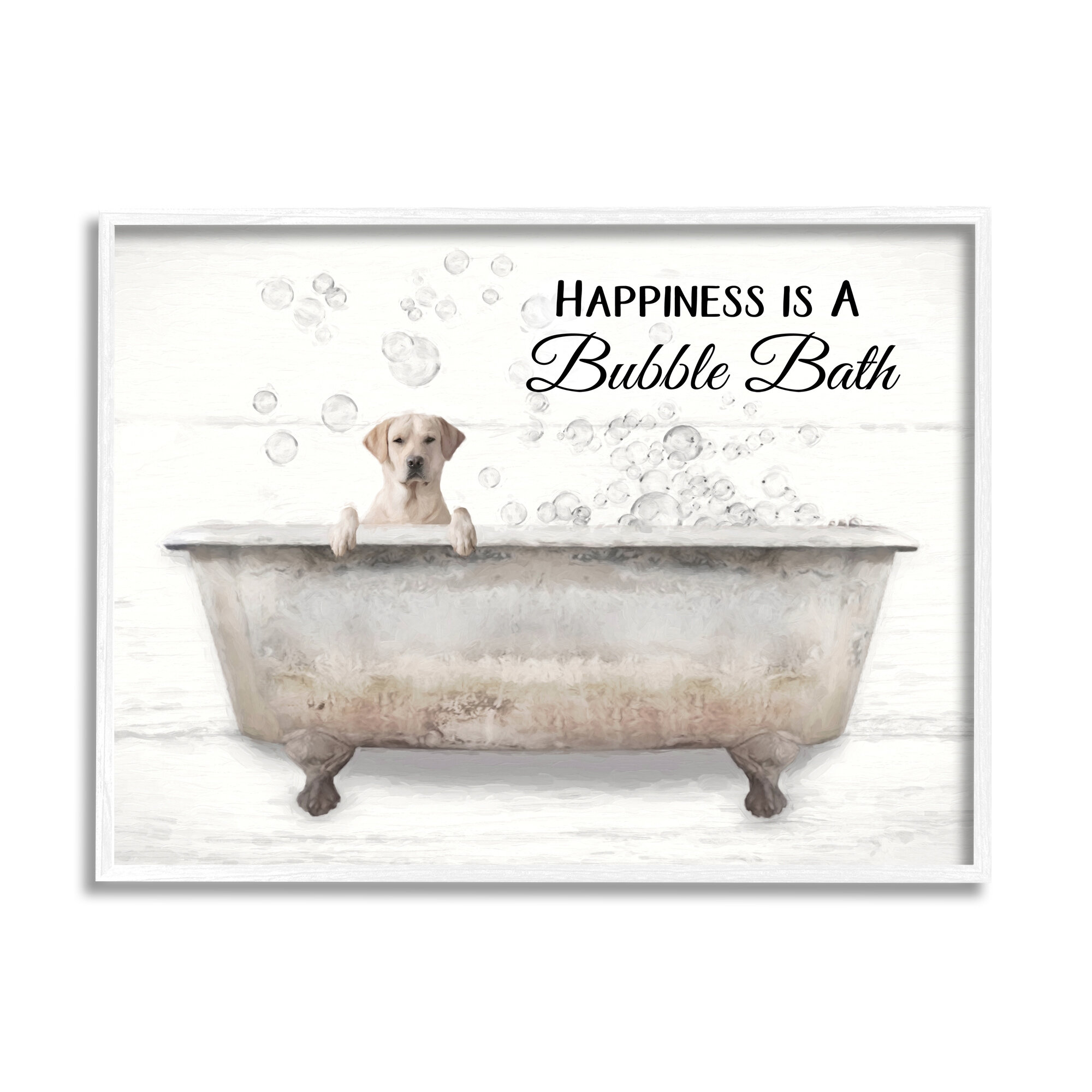 Stupell Industries Happiness Is A Bubble Bath Dog In Tub Word Design by  Lori Deiter - Painting