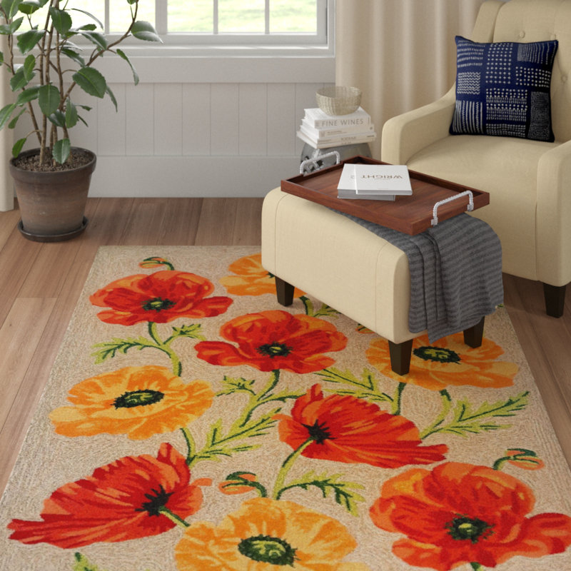 Winston Porter Carbonell Floral Hand Tufted Yellow Red Indoor Outdoor Area Rug Reviews Wayfair