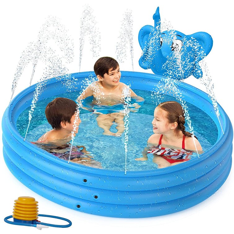 Mingshanancient Piscine Pour Bebe Piscine Gonflable Ronde Avec Elephant Avec Pompe Arroseur De Piscine Hors Terre A 3 Anneaux Pour Les Enfants Jouets Pour Enfants 2 En 1 Arroseurs Parc Aquatique Pour Garcons Filles