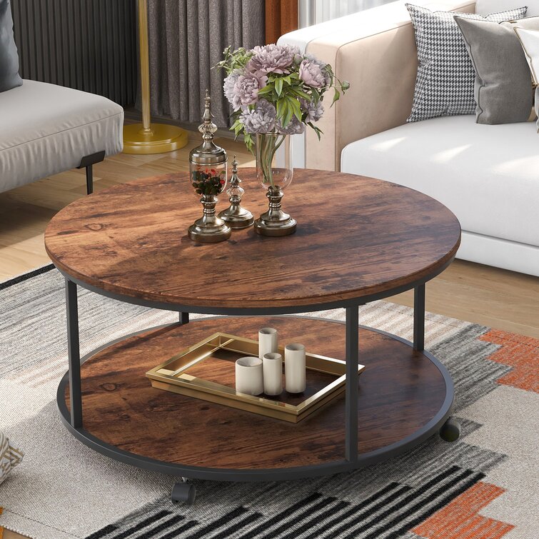 round coffee table with shelf underneath