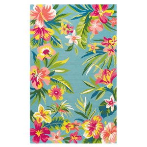 Mai Tai Hand-Hooked Green Indoor/Outdoor Area Rug