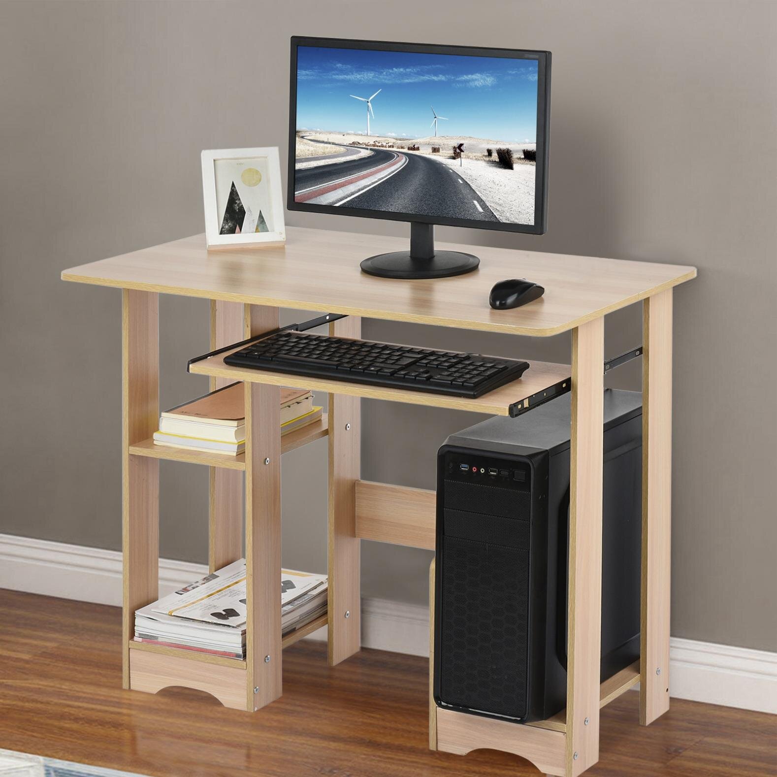 Computer Desk with Keyboard Tray Home Office Desk Desktop Modern Minimalist Desk Creative Desk Writing Desk Corner Table for Living Room,Office,Study Room Beige