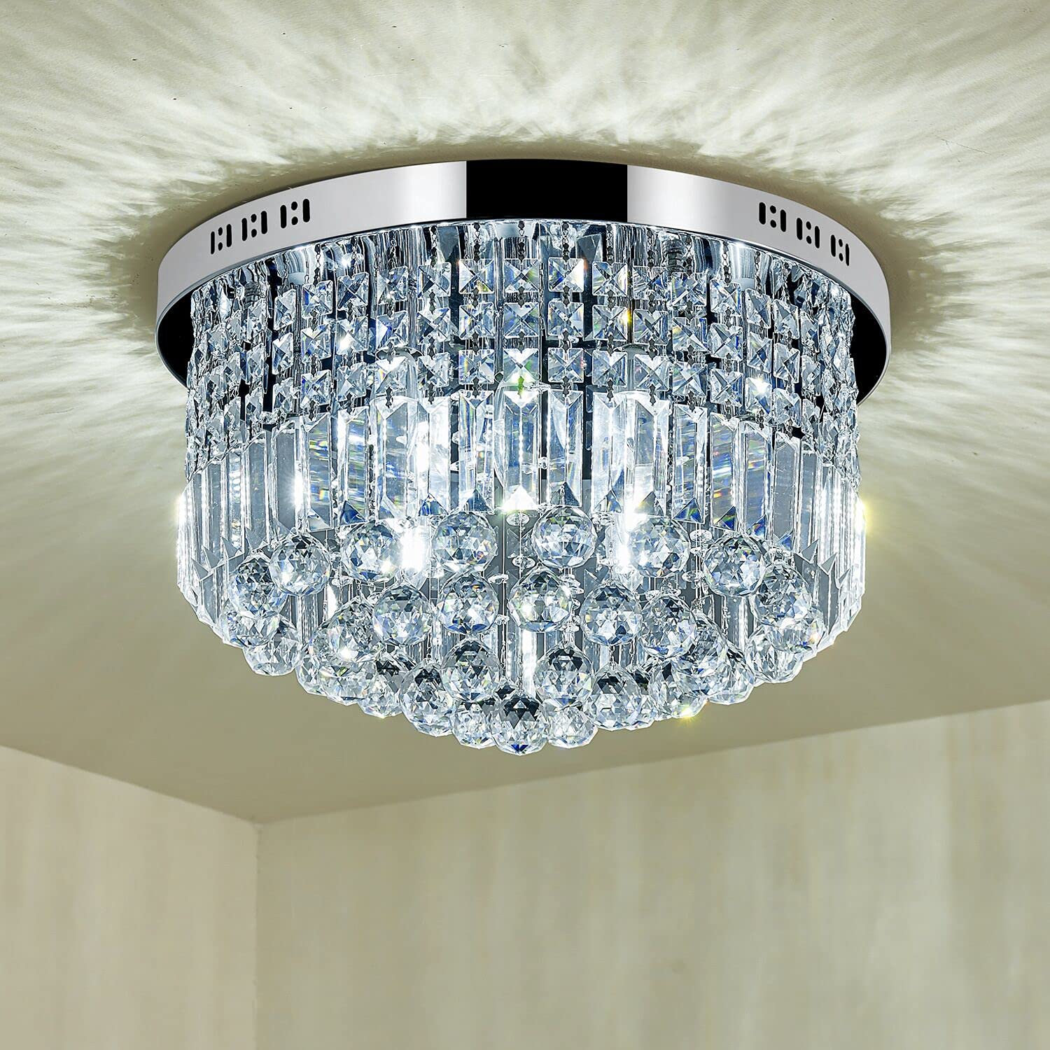 Modern Crystal Raindrop Chandelier Lighting Flush mount LED Ceiling Light Lamp 