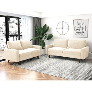 2 Piece Livingroom Sofa Set Modern Upholstered Sectional Velvet Sofa With Thick Cushions Solid Wood Legs For Small Space Apartment by Mercer41