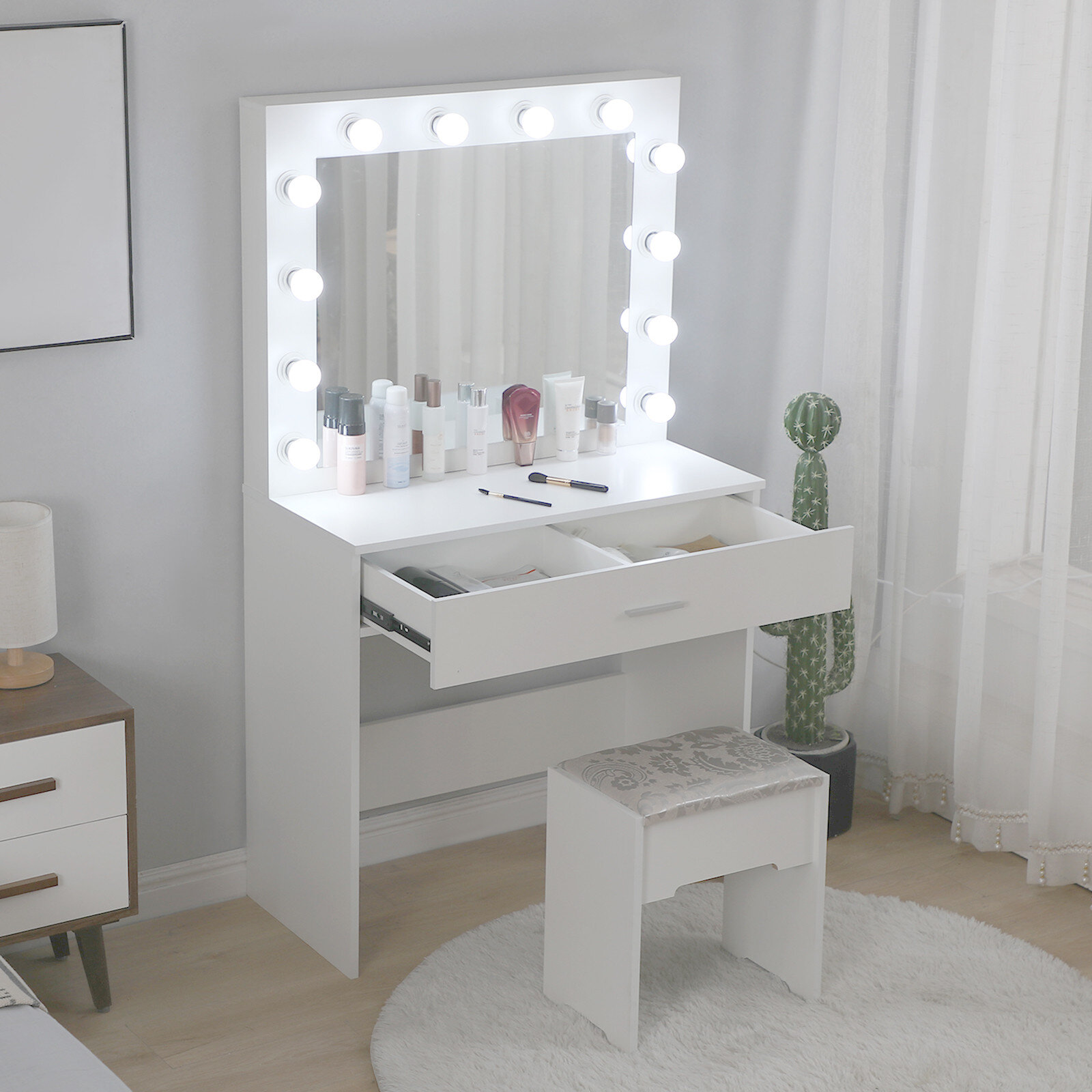 Latitude Run Hasen Vanity Set With Stool And Mirror Wayfair