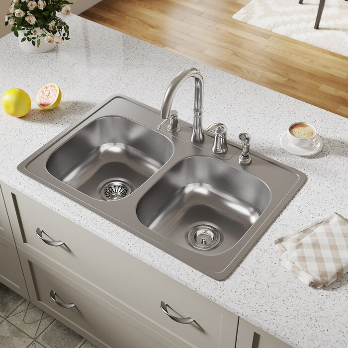 Stainless Steel 33 X 22 Double Basin Drop In Kitchen Sink