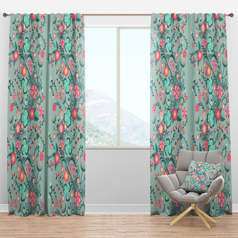 Designart Mid Century Spring Floral Semi Sheer Thermal Rod Pocket Curtain Panels Wayfair