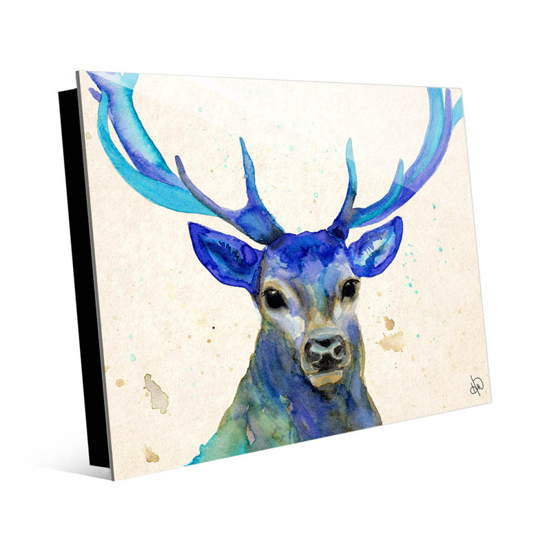 Millwood Pines Cyrus Deer In Blue Watercolor Abstract Painting