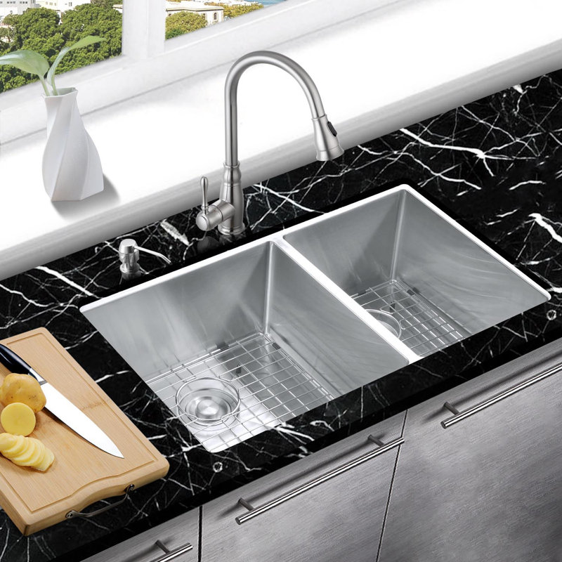 Mowa Handmade 33 L X 19 W Double Basin Undermount Kitchen Sink With Sink Grid And Drain Assembly Reviews Wayfair