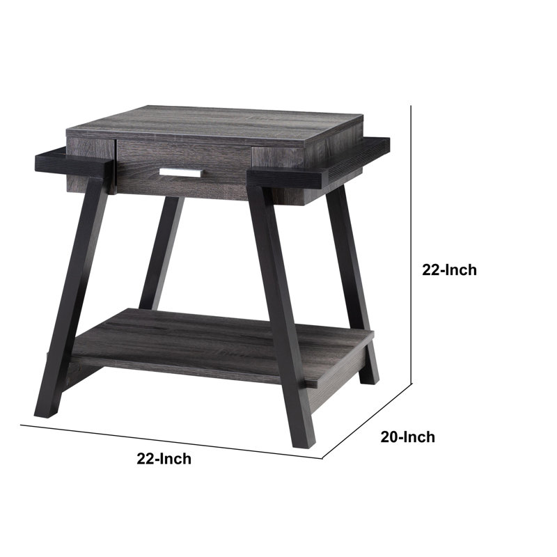 Union Rustic Wooden End Table With Angled Leg Support And 1 Drawer Black And Grey Wayfair Ca