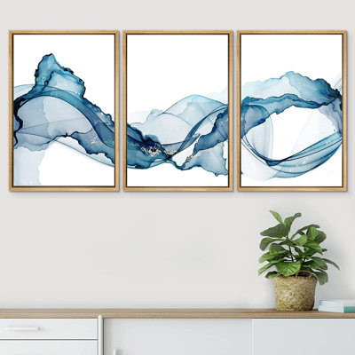 Vibrant Pastel Smoke Waves Abstract Landscape Minimalist Wall Art Set Framed Canvas 3 Pieces Print