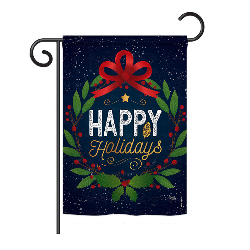 Happy Holidays Wreath Winter Seasonal Christmas Impressions 2 Sided Polyester 1 6 X 1 1 Ft Garden Flag