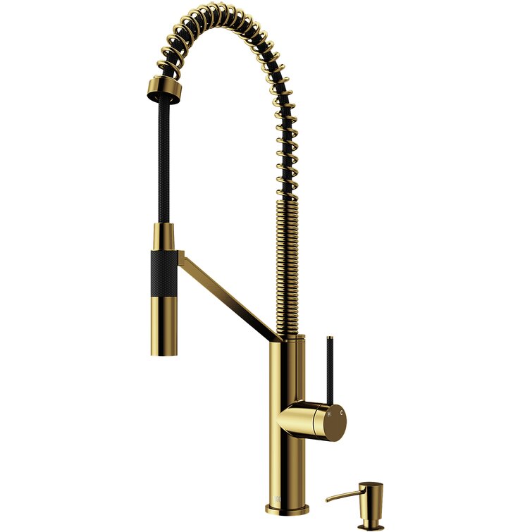 Matte Brushed Gold Livingston Magnetic Pull Down Single Handle Kitchen Faucet with with Accessories