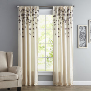 Jordy Nature/Floral Sheer Rod Pocket Single Curtain Panel