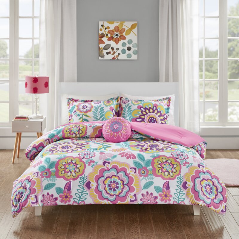 Zoomie Kids Hazlett Floral Reversible Comforter Set Reviews