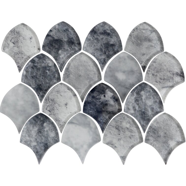 Seashell 3.13" x 4.13" Glass Fish Scale Mosaic Wall Tile