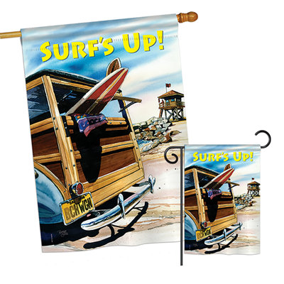 Breeze Decor 2 Piece Beach Wagon Summer Fun in the Sun Impressions Decorative Vertical 2-Sided Polyester Garden Flag Set
