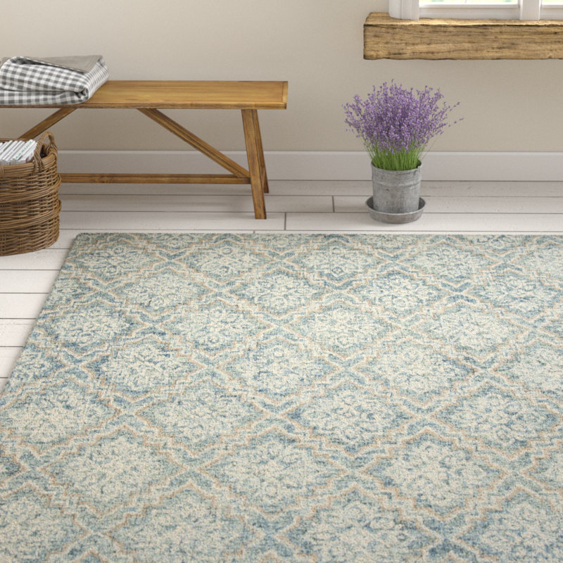 Ophelia Co Salerna Geometric Handmade Tufted Wool Blue Gray Area Rug Reviews Wayfair