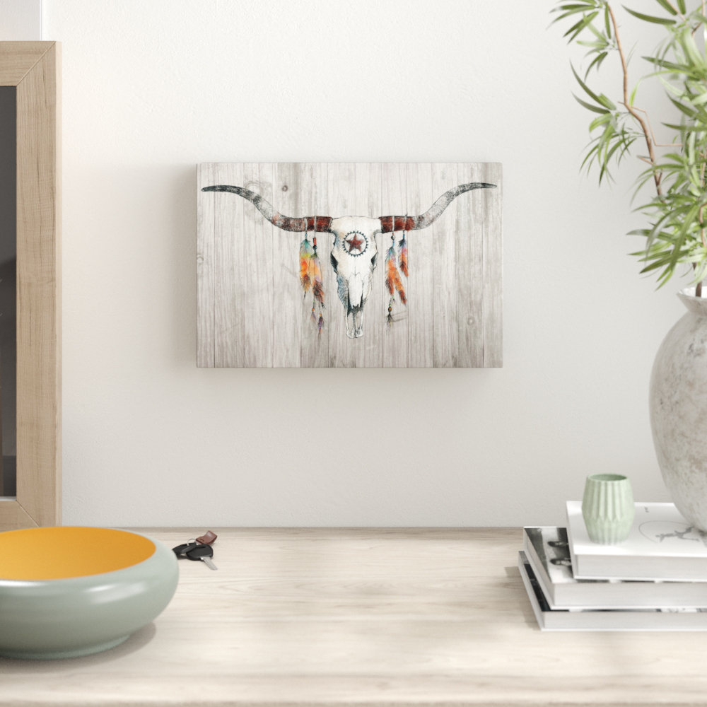 Mistana Longhorn On Wood Painting Print Wred Canvas Painting Print On Wred Canvas