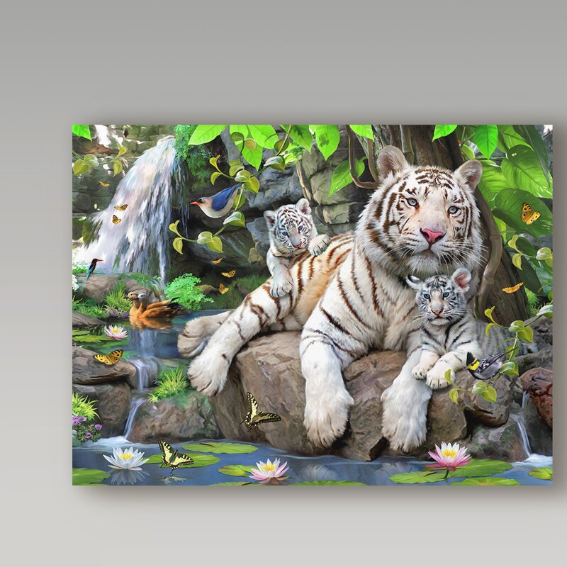 'Two White Tigers' Acrylic Painting Print on Wrapped Canvas