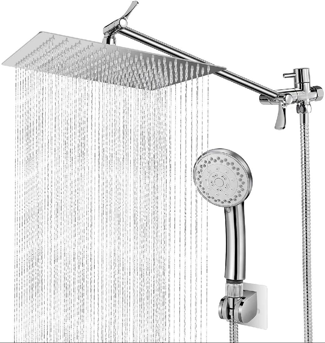 feitigo Rain Shower Head With Handheld Spray, Dual Square Rainfall ...