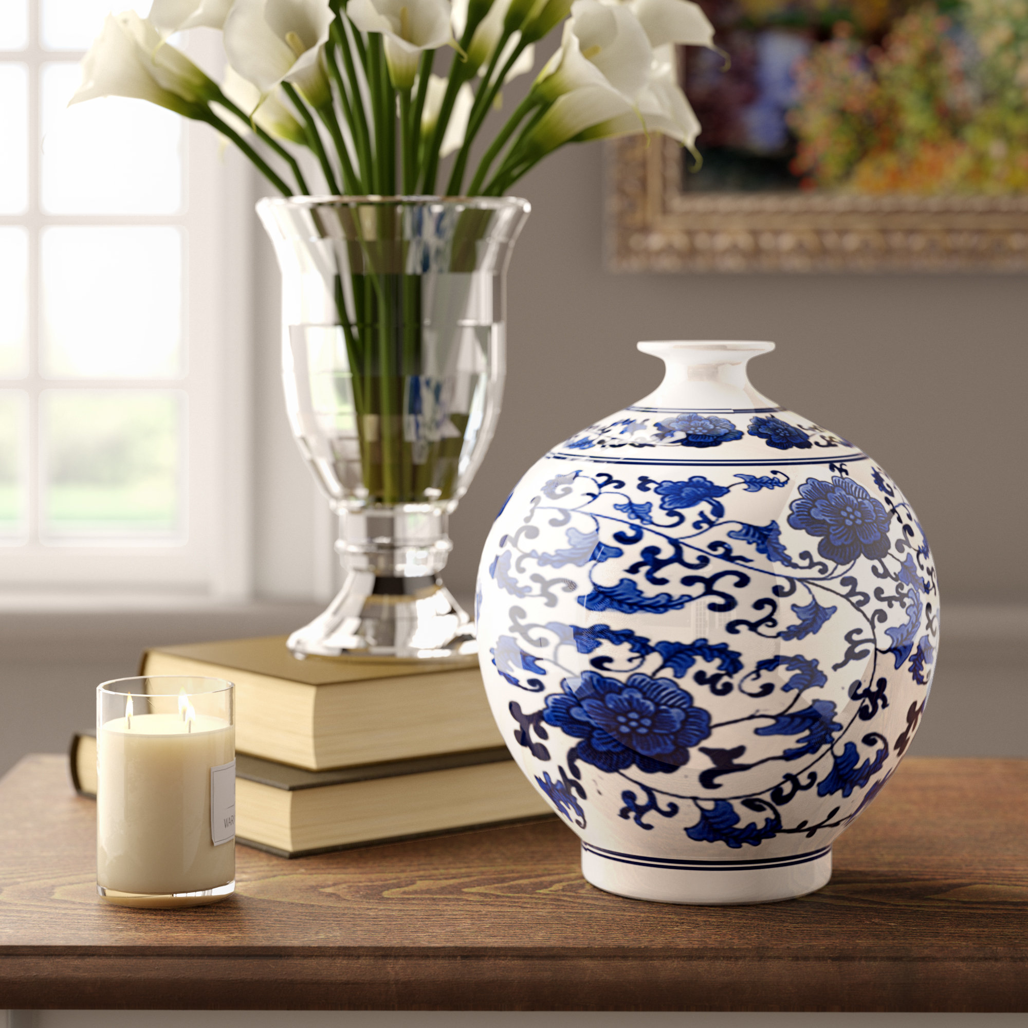 Charlton Home Otsego Blue White 7 25 Indoor Outdoor Porcelain Table Vase Reviews Wayfair