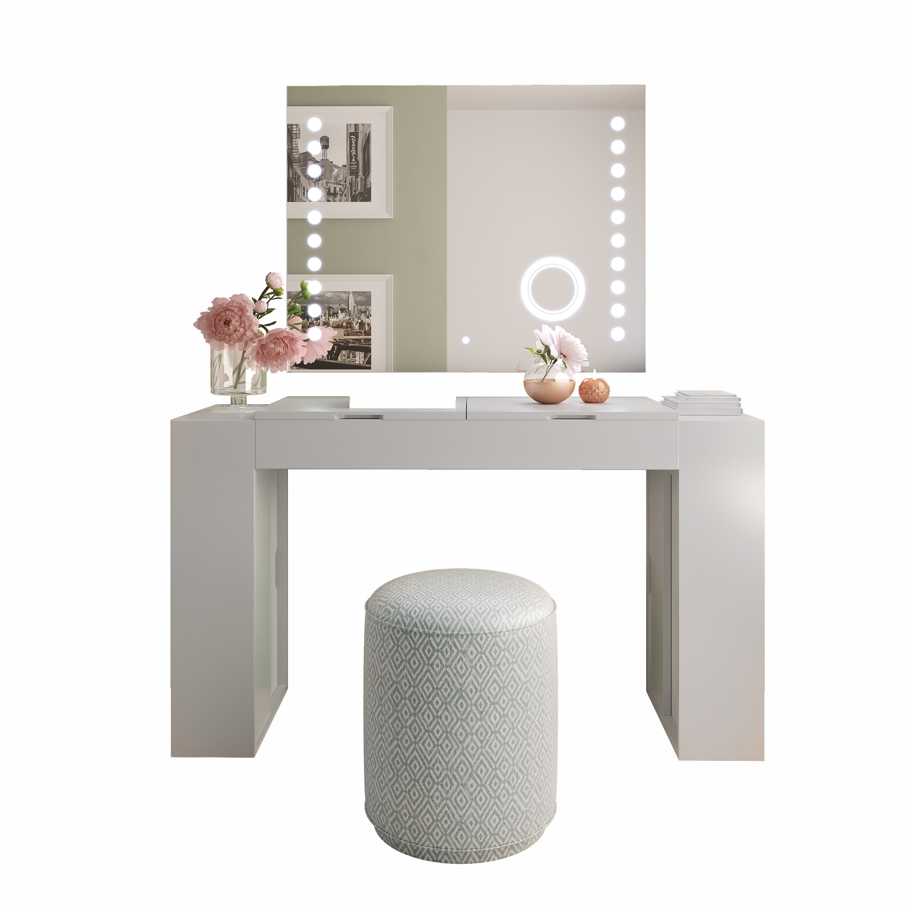 Latitude Run® Akasha 55.12'' Wide Vanity Set with Stool and Mirror