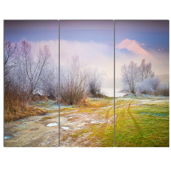 Designart Beautiful Foggy Autumn Sunset 3 Piece Photographic
