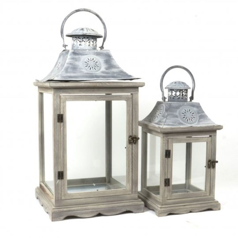 One Allium Way Traditional 2 Piece Wood Metal Lantern Set Wayfair