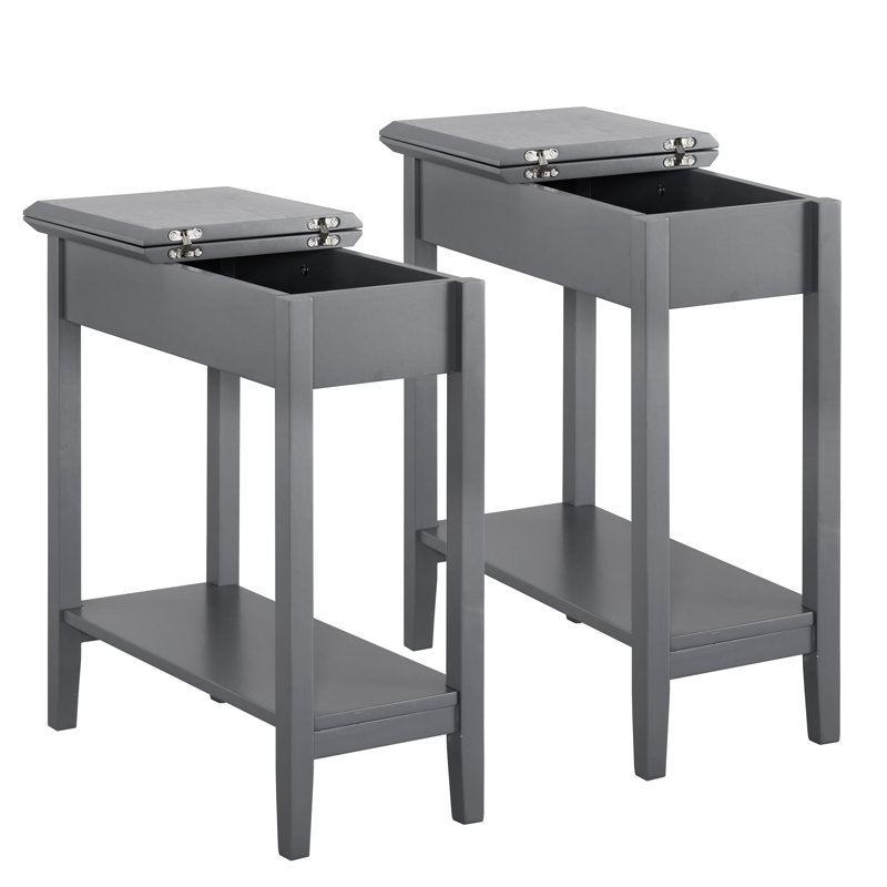 Jonica Narrow End Table with Hidden Storage – Nightstand Set of 2, Wood Corner & Bedside Tables Color: Gray