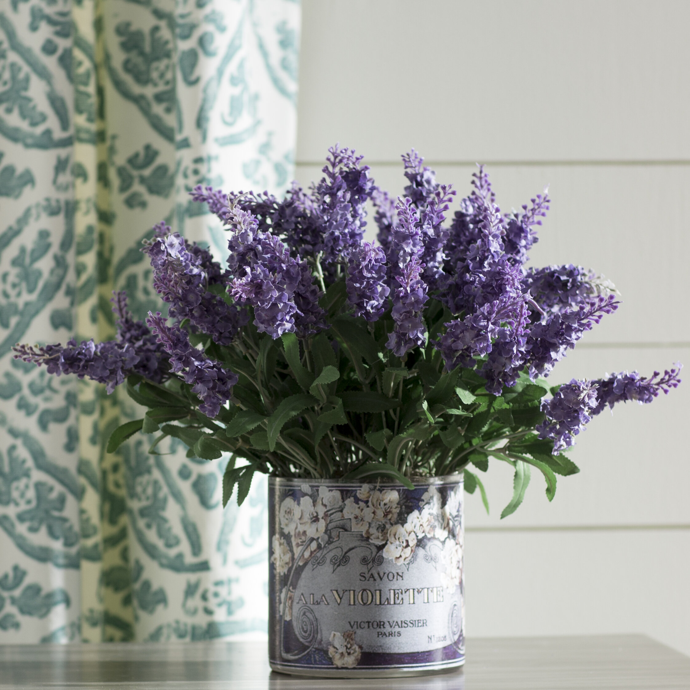 One Allium Way Mountain Lavender Floral Arrangement In Decoupage Planter Reviews Wayfair