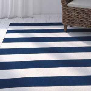 Ranier Stripe Hand-Woven Navy Indoor/Outdoor Area Rug