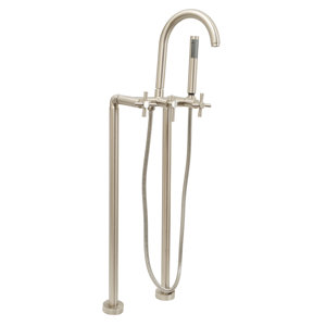 Contemporary Floor Mount Tub Faucet Trim Metal Cross Handles